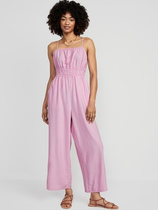 Waist-Defined Linen-Blend Cropped Smocked Cami Jumpsuit for Women | Old Navy (US)