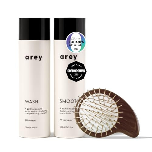 Arey Shower Duo Shampoo & Conditioner + Scalp Brush | Daily Hair & Scalp Care Bundle | Supports Pigment, Smoothness & Scalp Health | Vegan | Amazon (US)