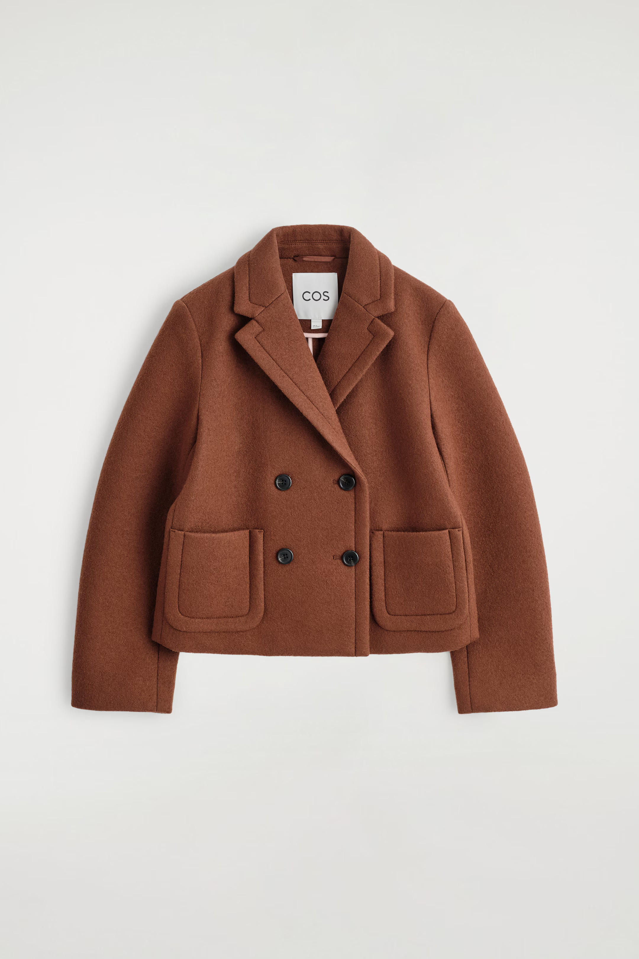 CROPPED DOUBLE-BREASTED WOOL BLAZER - BROWN | COS GB | COS UK