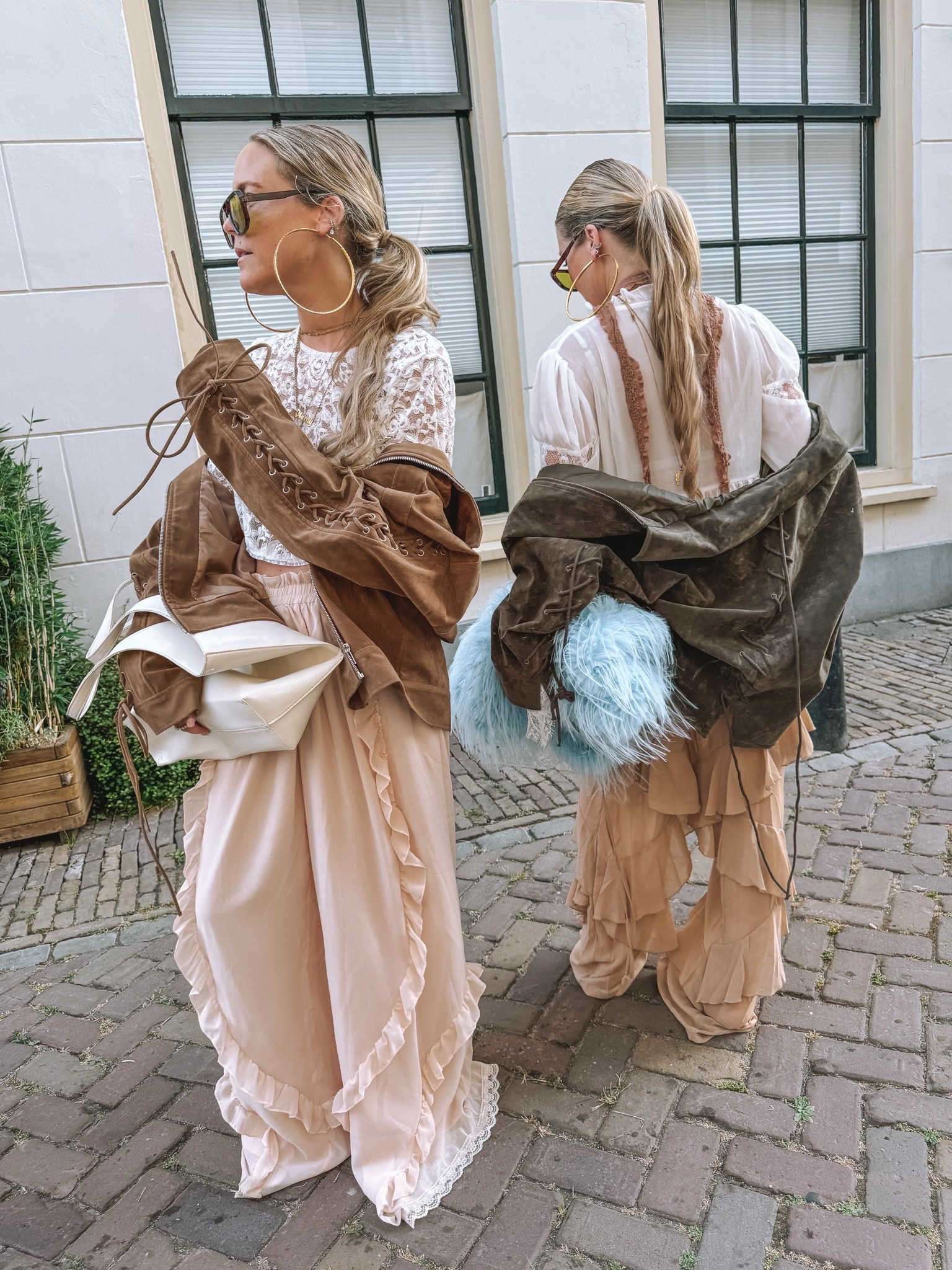 First Pre autumn kinda post 🫶🏻👄💕 the only thing we miss during summers are oversized fun layers!! Who’s with us 🥰 We always size up. Also linked our white lace shirts and our flounces boho pants we are obsessed with them!! And the oversized faux fur blue bag and white bag you will find also + our mesh slip ons xx the twins

#LTKFashionMonth #LTKtravel #LTKbag