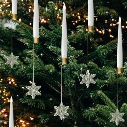 Christmas Tree Candles with Crystal Drops, Battery Operated Fake Candles Lights with Crystal Ball Hook, Taper Flameless Candles with Timer, Floating LED Candles Flickering with Remote(Snowflakes,12pcs | Amazon (US)