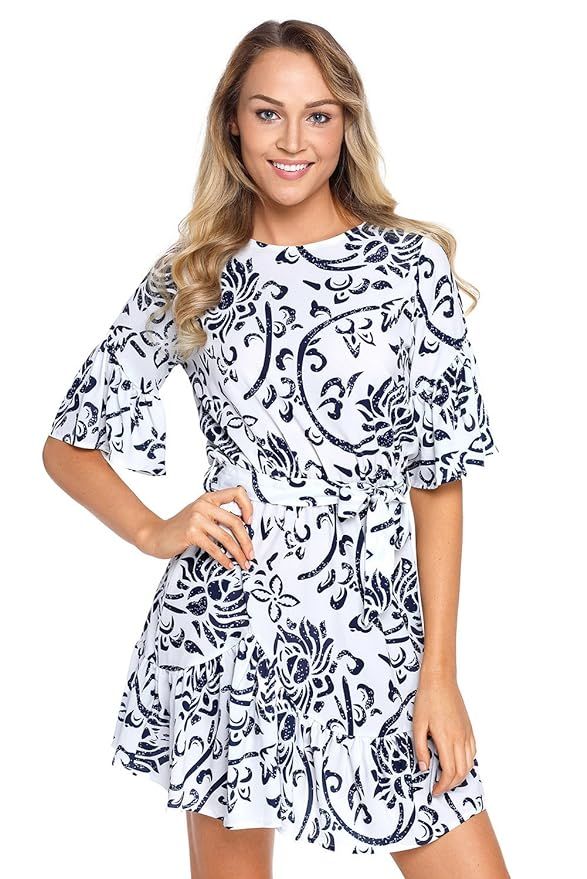 HOTAPEI Women's Floral Pattern Ruffle Hem Chiffon Dress | Amazon (US)