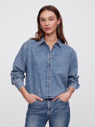 Oversized Cropped Denim Shirt | Gap Factory