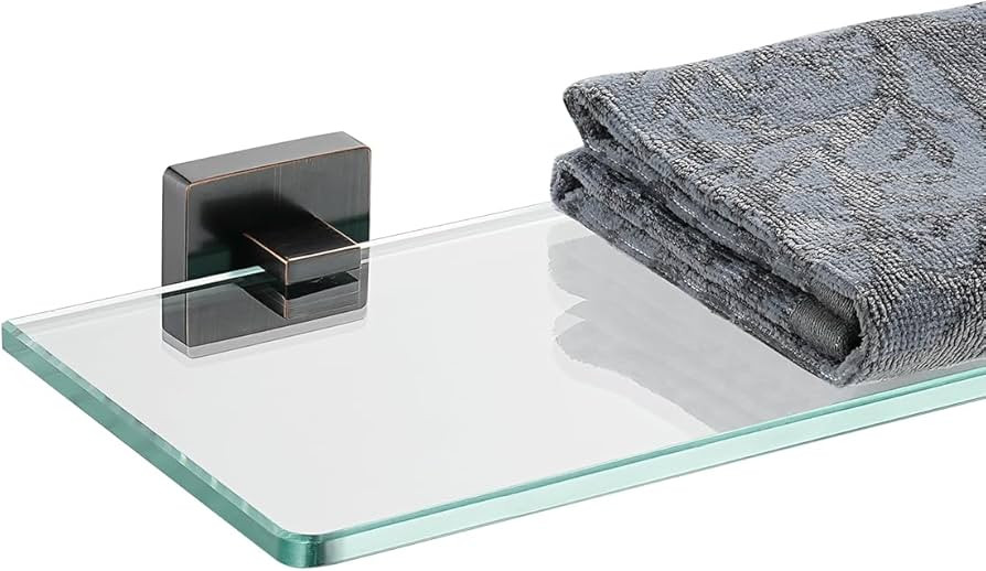 JQK Bathroom Glass Shelf Black, Tempered Glass Shower Storage 16 by 5 inches, 304 Stainless Steel... | Amazon (US)