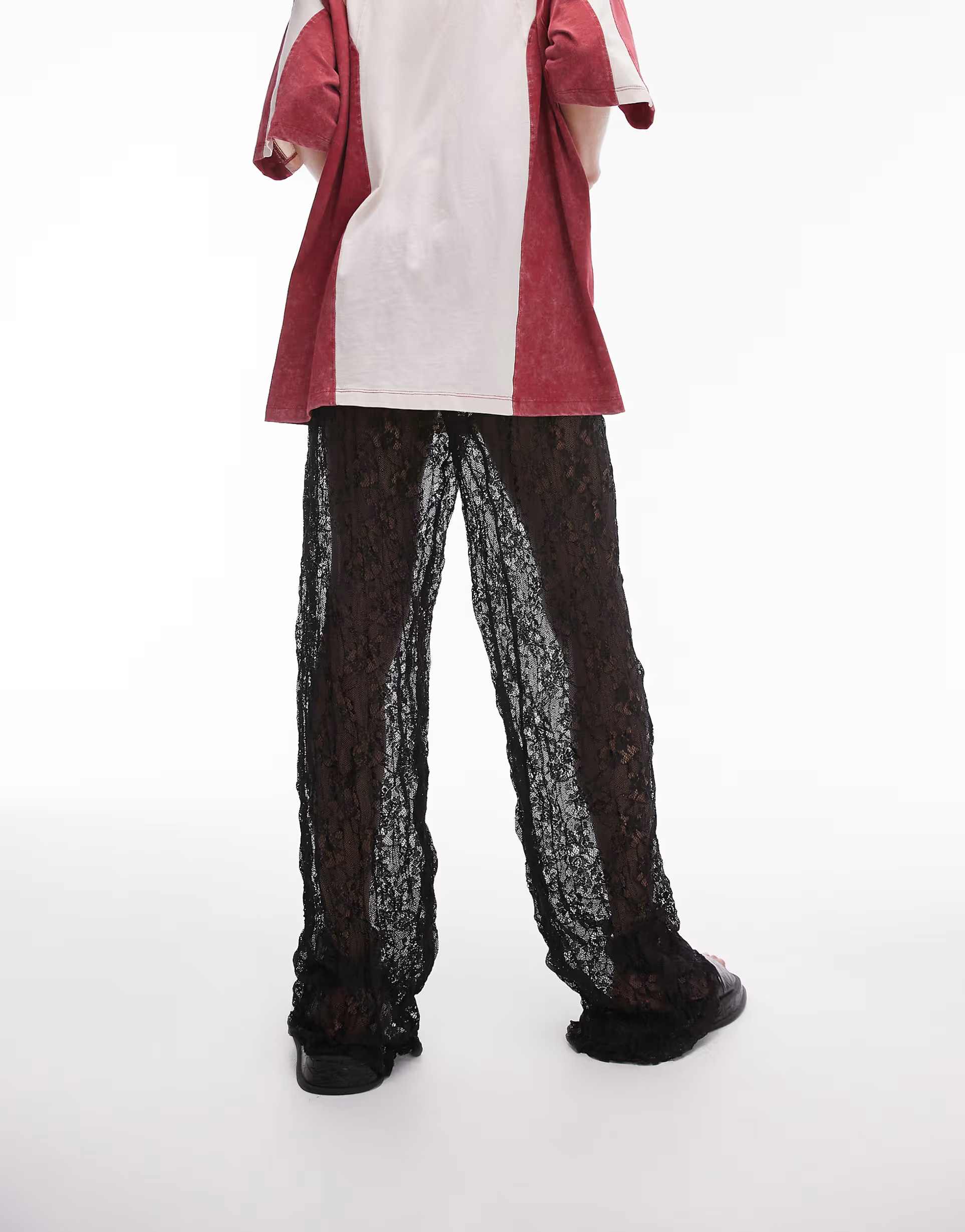 Topshop lace straight leg trouser in black | ASOS | ASOS (Global)