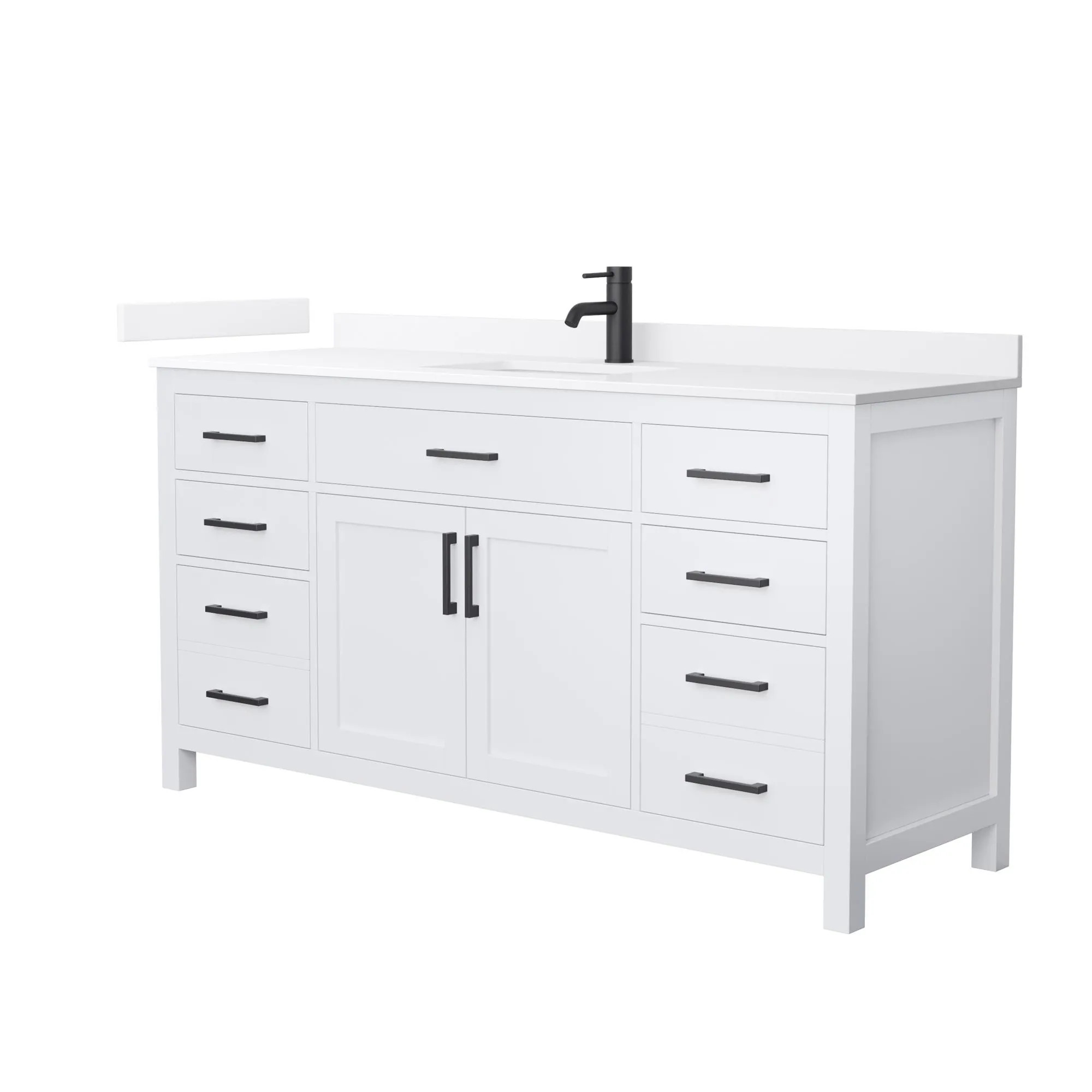 Wyndham Collection Beckett 66-in White with Matte Black Trim Undermount Single Sink Bathroom Vanity with White Quartz Quartz Top one_size | Lowe's