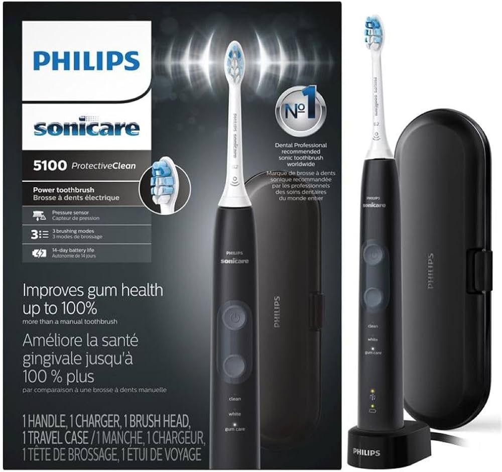 Philips Sonicare ProtectiveClean 5100 Rechargeable Electric Toothbrush, with Pressure Sensor, 3 C... | Amazon (US)