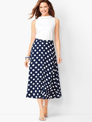 NWT $109 Talbots Skirt Navy Blue White Polka Dot Dotty Faux Button Front P6 Midi  | eBay | eBay US