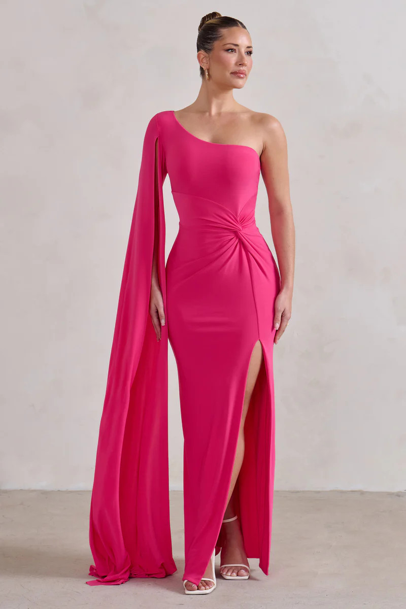 Romi | Hot Pink One Shoulder Twist Design Maxi Dress | Club L London