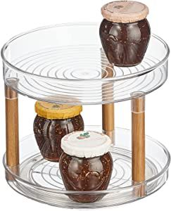 Nate Home by Nate Berkus 2-Tier Plastic 9-Inch Turntable Organizer with Ash Wood Accents for Kitc... | Amazon (US)