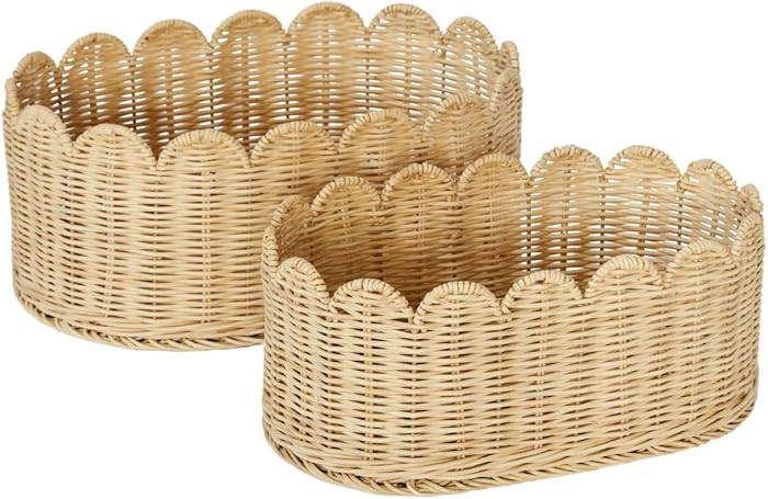 BEBE BASK Premium Scalloped Basket Set Of 2 - Scallop Basket - 16 x 10 x 7 Inch - Hand-Woven Eleg... | Amazon (US)