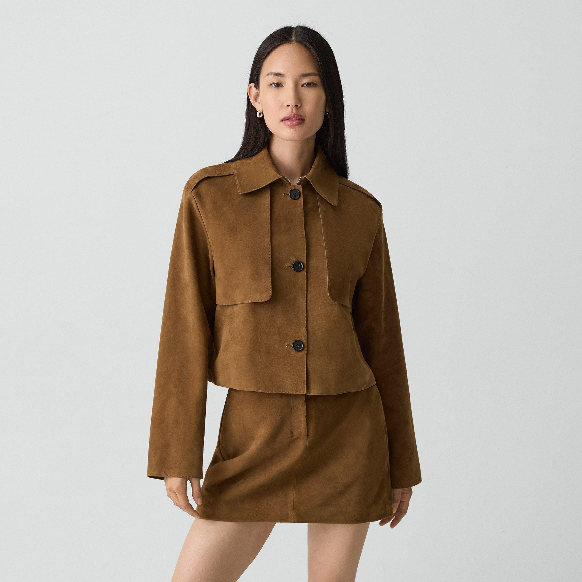 Cropped Trench Coat in Suede | Theory