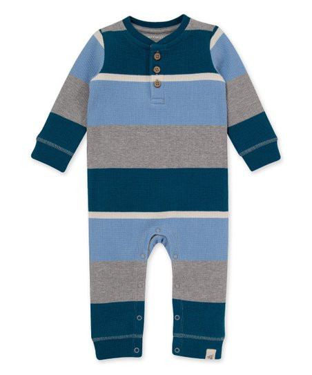 Dusk Tipped Rugby Stripe Organic Cotton Thermal Henley Playsuit - Newborn & Infant | Zulily