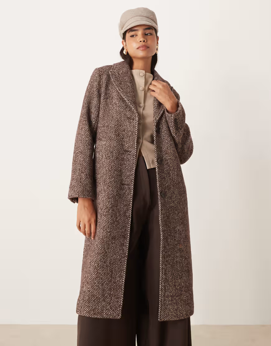 Abercrombie & Fitch wool blend tailored herringbone top coat in brown-Grey | ASOS (Global)