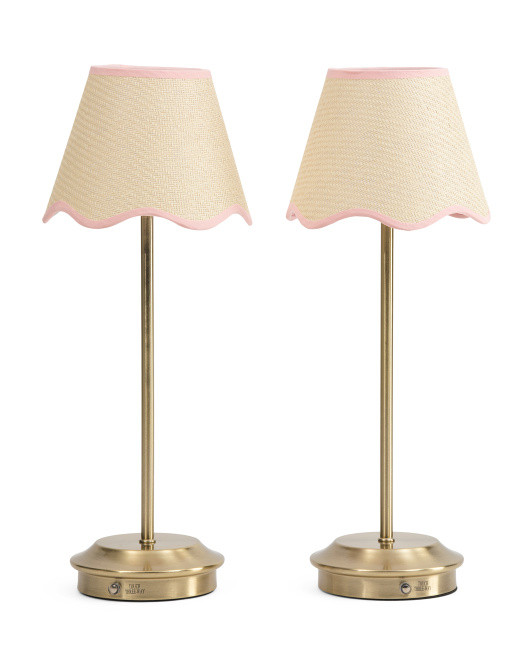 2pk 18in Rechargeable Plated Brass Rattan Table Lamps | TJ Maxx