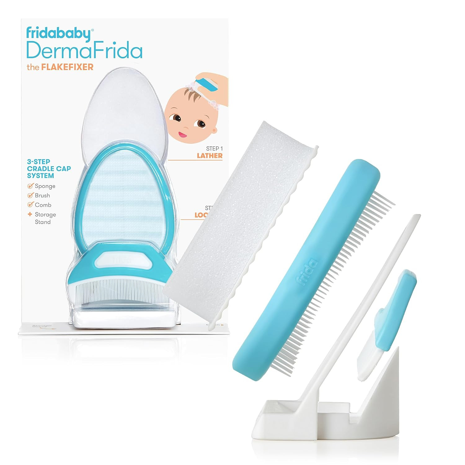 Frida Baby The 3-Step Cradle Cap System, DermaFrida FlakeFixer, White-Blue | Amazon (US)