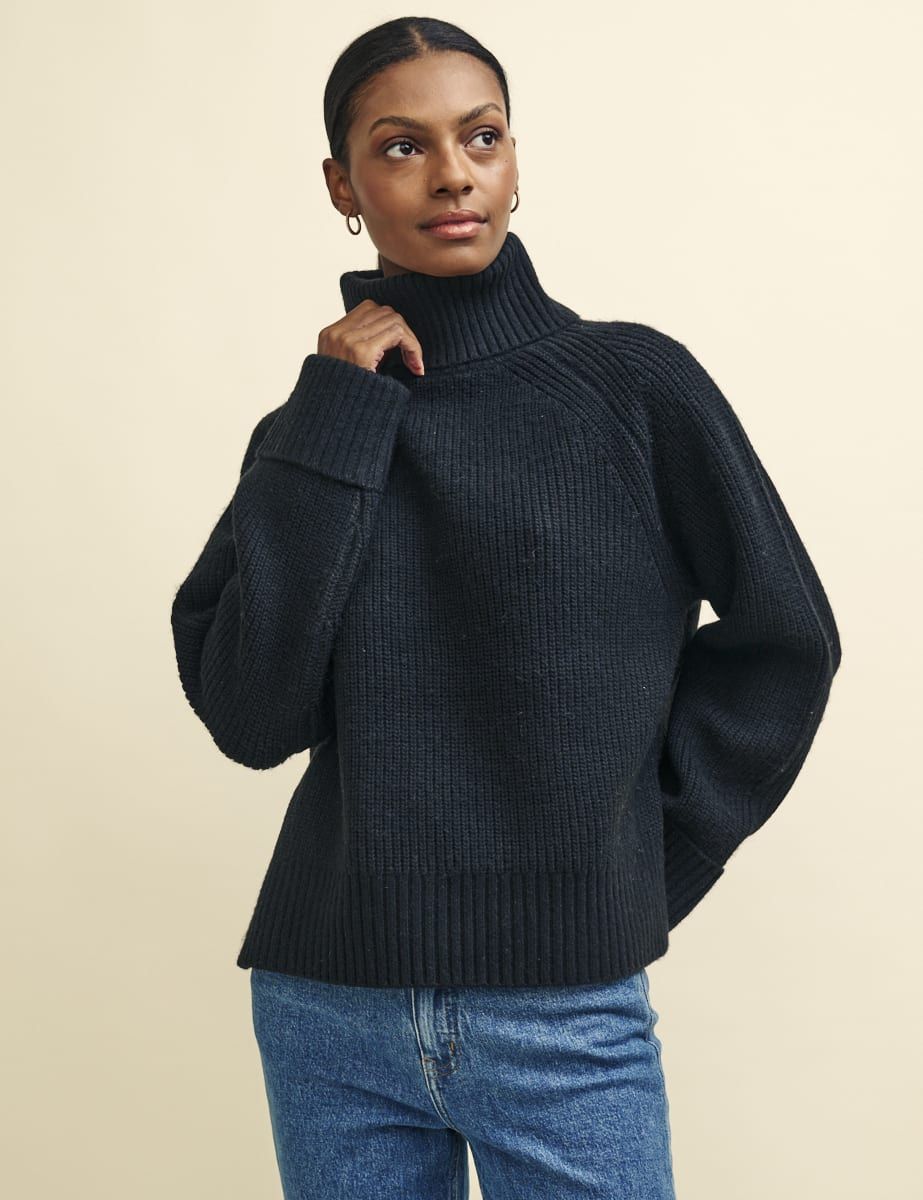 Black Roll Neck Chunky Knitted Jumper | Nobody's Child