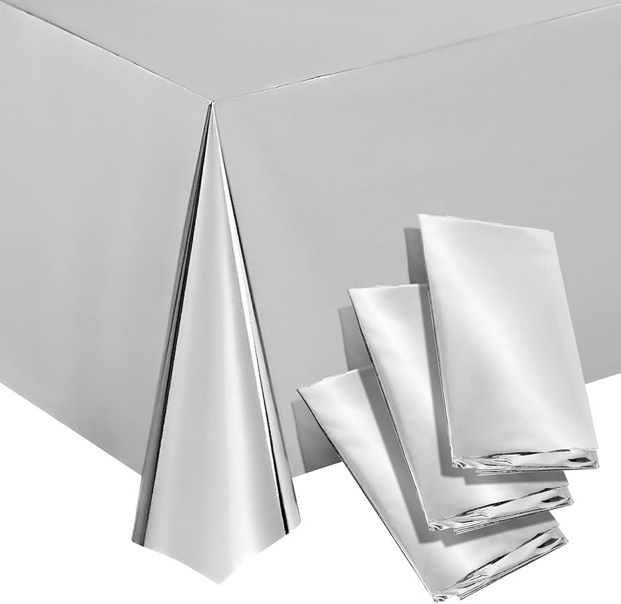 Juvale 3 Pack Plastic Table Cloths - Metallic Silver Plastic Tablecloth for Birthday Party Decora... | Amazon (US)
