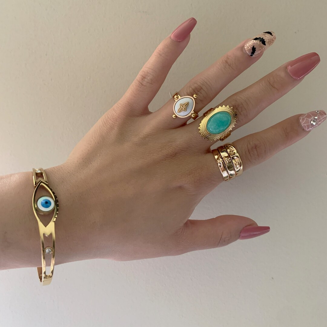 Natural Stone Gold Ring Vintage Gold Ring Minimalist Jewelry Bohemian Ring Non Tarnish Ring Adjus... | Etsy (US)