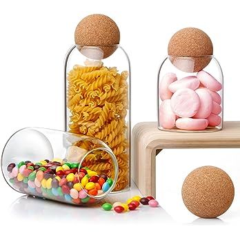 NUTRIUPS Storage Glass Jar with Ball Cork Lid, 3Pcs Glass Canisters with Cork Ball, Cute Decorati... | Amazon (US)