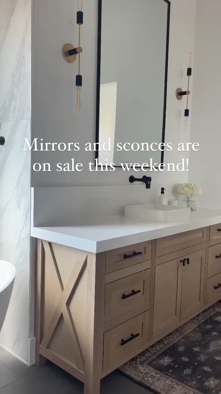 Make sure you use the code save20 for 20% off of the mirrors. We have the 36 x 60 above the sinks and a 36 x 72 above the sit down vanity. Sconces are 23% off, which is the largest savings I have seen on them. I’ve also linked the lightbulbs we use.

#LTKSale #LTKsalealert #LTKhome