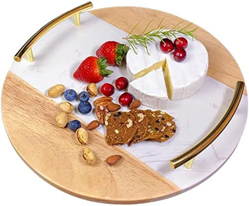 Marble Cheese Board with Acacia Accent 12" Round - Beautifully Handcrafted Charcuterie Board for Two | Amazon (US)