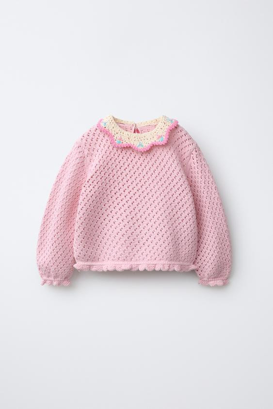 CROCHET KNIT COLLAR JUMPER | Zara US