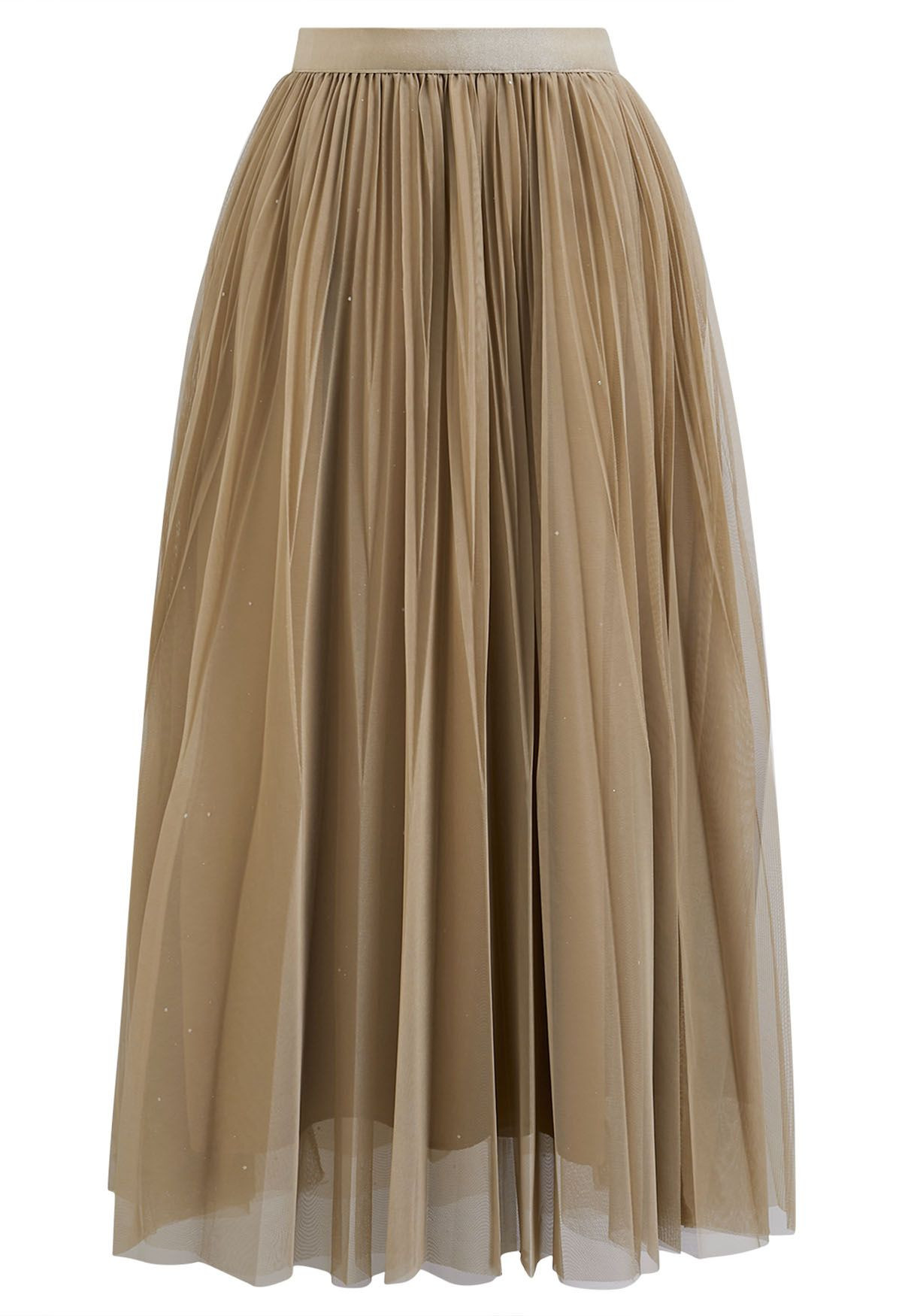 Glitter Trim Pleated Mesh Tulle Skirt in Brown | Chicwish