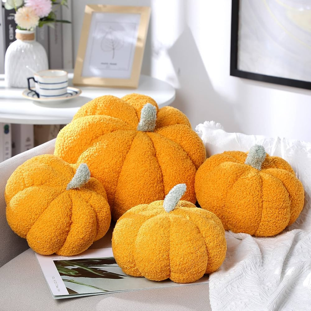 Kajaia 4 Pcs Simulated Pumpkin Fluffy Pillow Plush Pillow 3D Pumpkin Shaped Pillow Shaped Fall De... | Amazon (US)