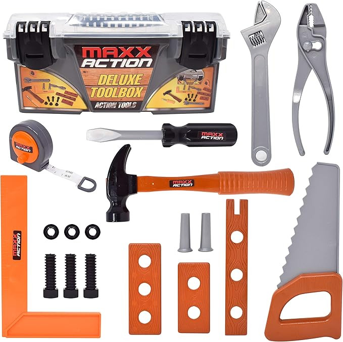 Sunny Days Entertainment Maxx Action 18 Piece Deluxe Tool Box – Construction Playset with Tape ... | Amazon (US)