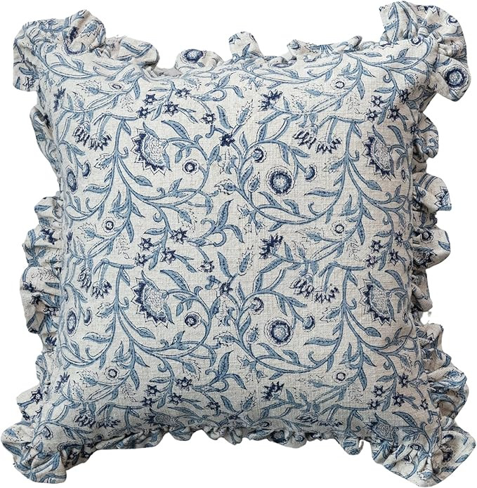 Creative Co-Op, Blue Square Floral Cotton Blend Pillow | Amazon (US)