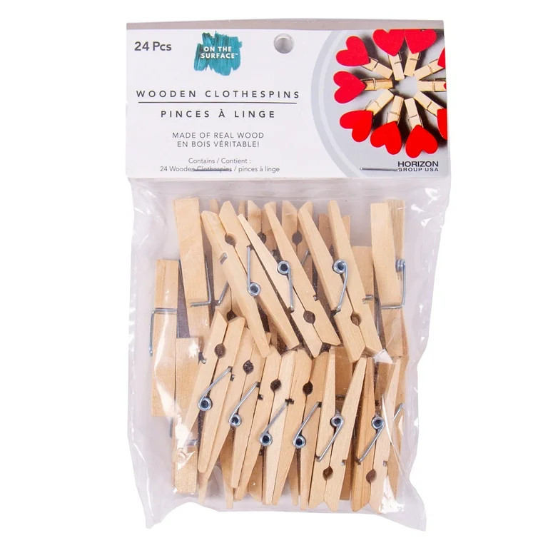 On the Surface Small Brown Wooden Clothespins, 24-Pack of Mini Clothespins | Walmart (US)