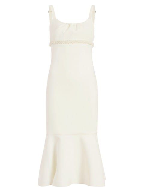 Lane Pearl-Trim Crepe Midi Dress | Saks Fifth Avenue