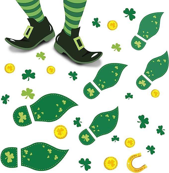 270PCS St. Patrick's Day Decorations Leprechaun Footprints Floor Decals - Shamrock Gold Coin Part... | Amazon (US)