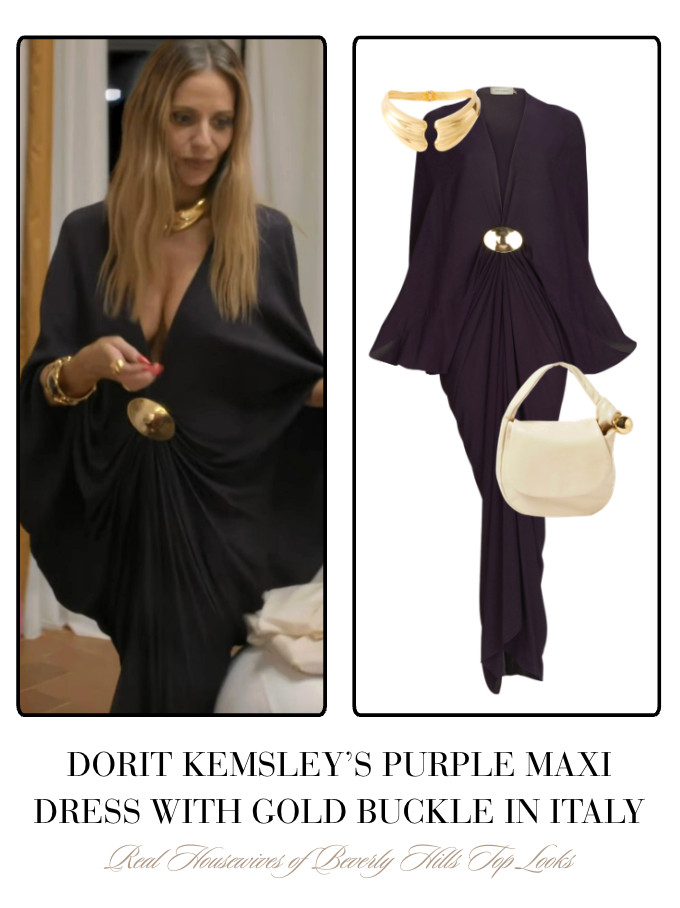 Dorit Kemsley's Purple Maxi Dress with Gold Buckle in Italy 

 
