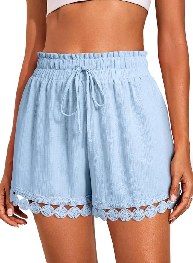 Dokotoo Womens Shorts Summer Casual Loose Elastic Waist Drawstring Lace Boho Beach Cover Up Short... | Amazon (US)