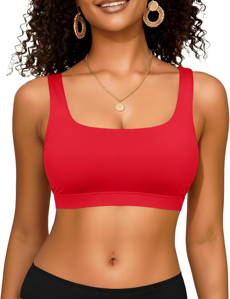 Women Sport Bra Swimsuit Top - Swim Bra Bikini Top Only Scoop Neck Bathing Top 2025 Swimwear | Amazon (US)