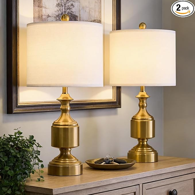 BOBOMOMO Gold Table Lamps Set of 2-20.5" Modern Metal Bedside Lamps for Nightstand, Mid-Century N... | Amazon (US)