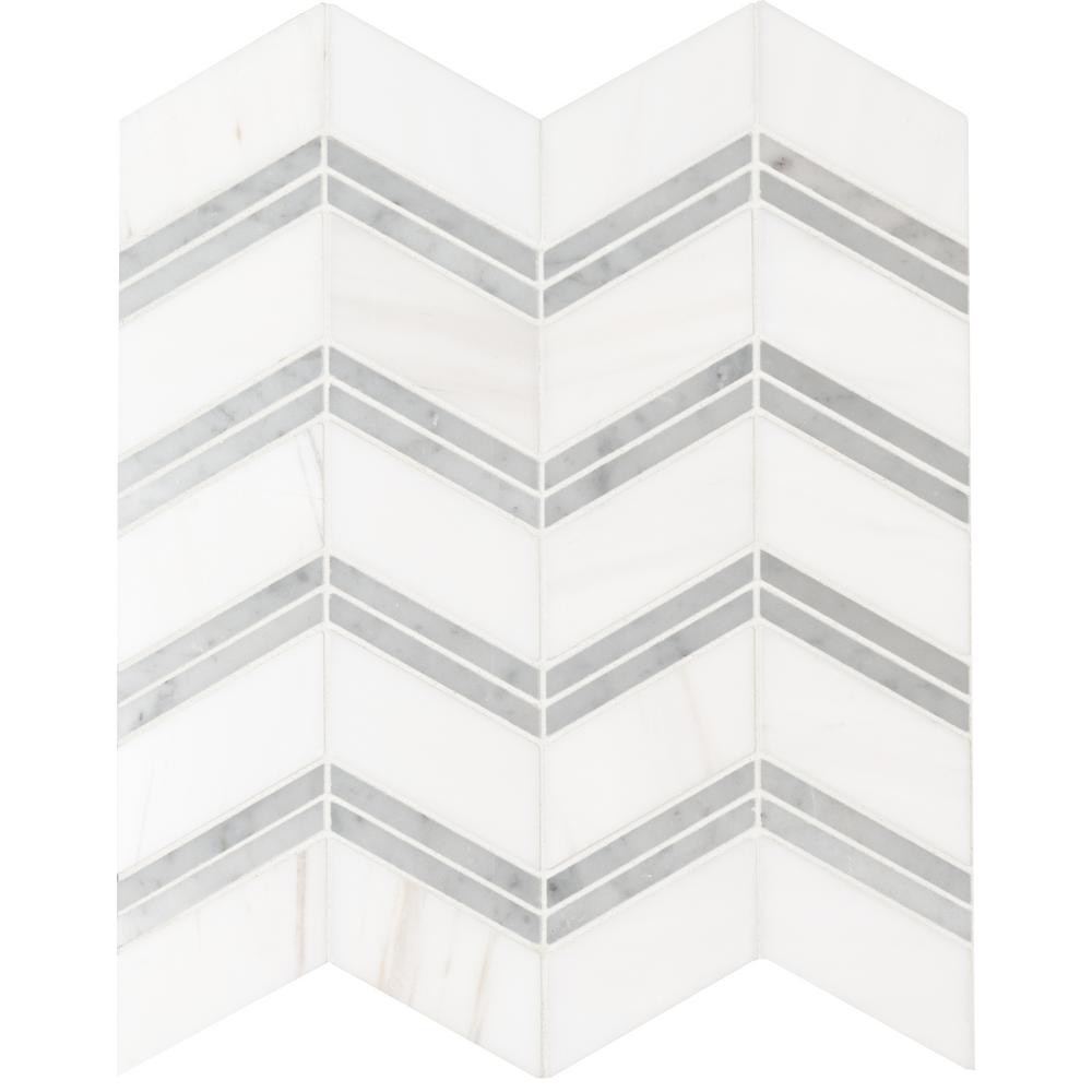 Bianco Dolomite Chevron 12 in. x 12 in. x 10mm Polished Marble Mesh-Mounted Mosaic Tile (10 sq. f... | The Home Depot