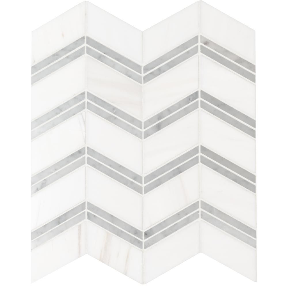 Bianco Dolomite Chevron 12 in. x 12 in. x 10mm Polished Marble Mesh-Mounted Mosaic Tile (10 sq. f... | The Home Depot