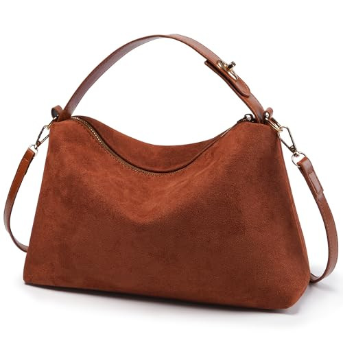 Suede Bags for Women Brown Suede Handbag Suede Purse Suede Shoulder Bag Retro Suede Hobo Bag Suede Crossbody Bag (Brown) | Amazon (US)