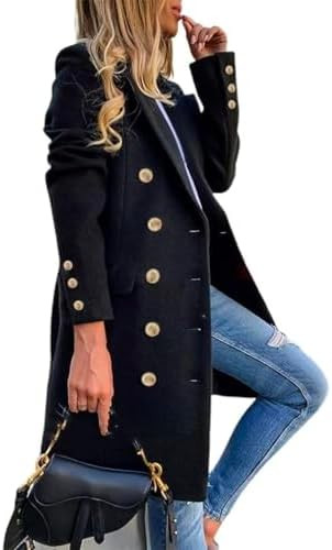 IDEALSANXUN Womens Fall Winter Wool Coats Double Breasted Midi Peacoat Trench Coats | Amazon (US)
