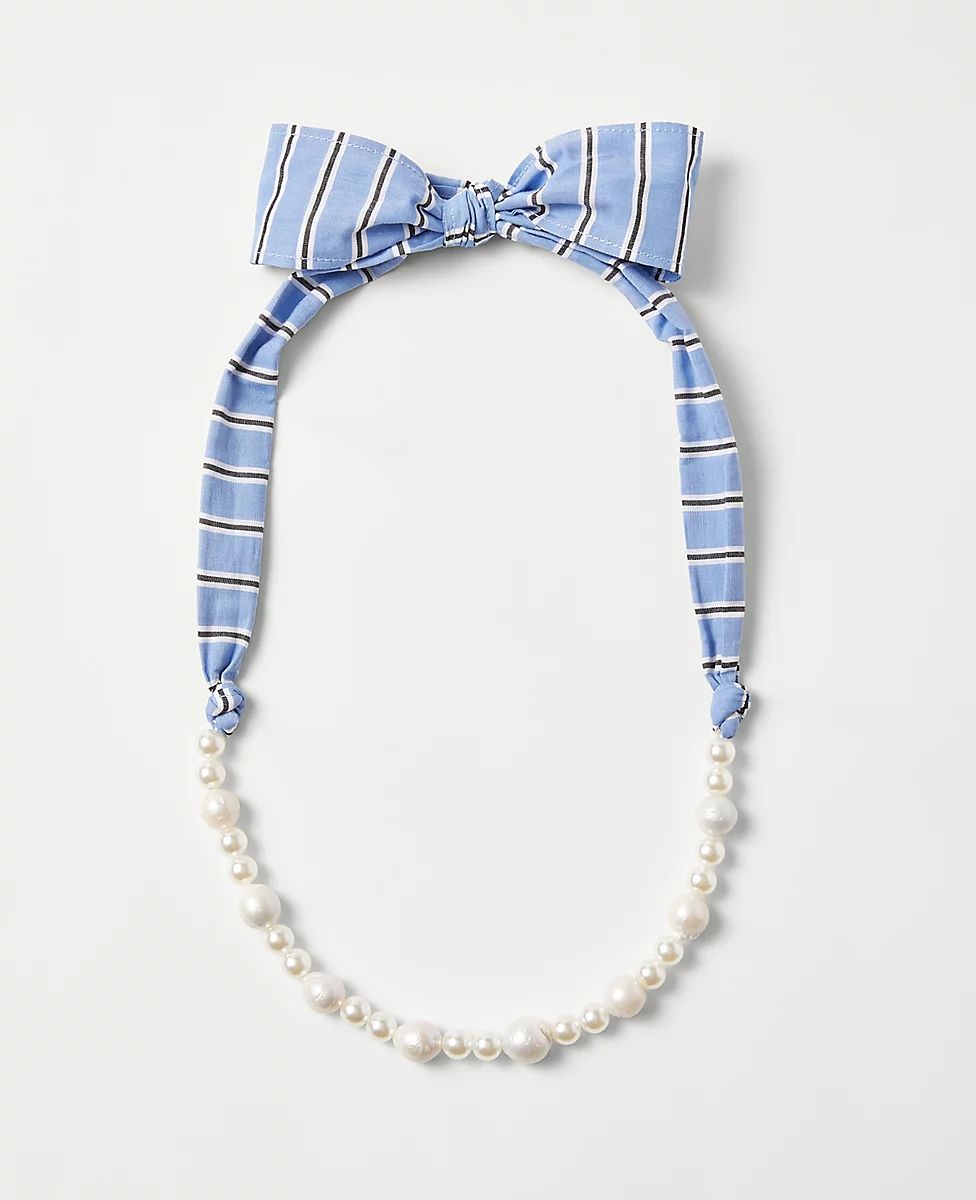 Freshwater Pearl Striped Bow Necklace | Ann Taylor (US)