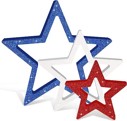 3 Pcs Wooden Star Sign Patriotic Decoration 4th of July Decor Independence Day Star Decor Farmhou... | Amazon (US)