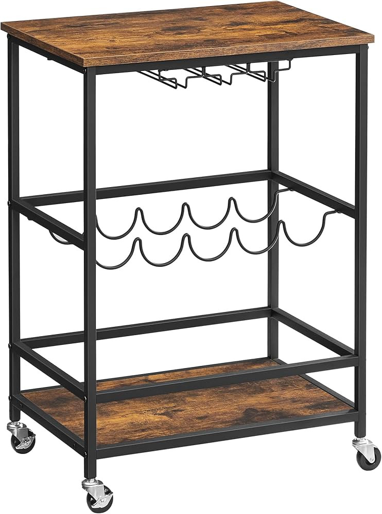 VASAGLE Bar Cart, Serving Cart with Wheels, Glass Stemware Rack and Wine Bottle Holders, 15.7 x 2... | Amazon (CA)