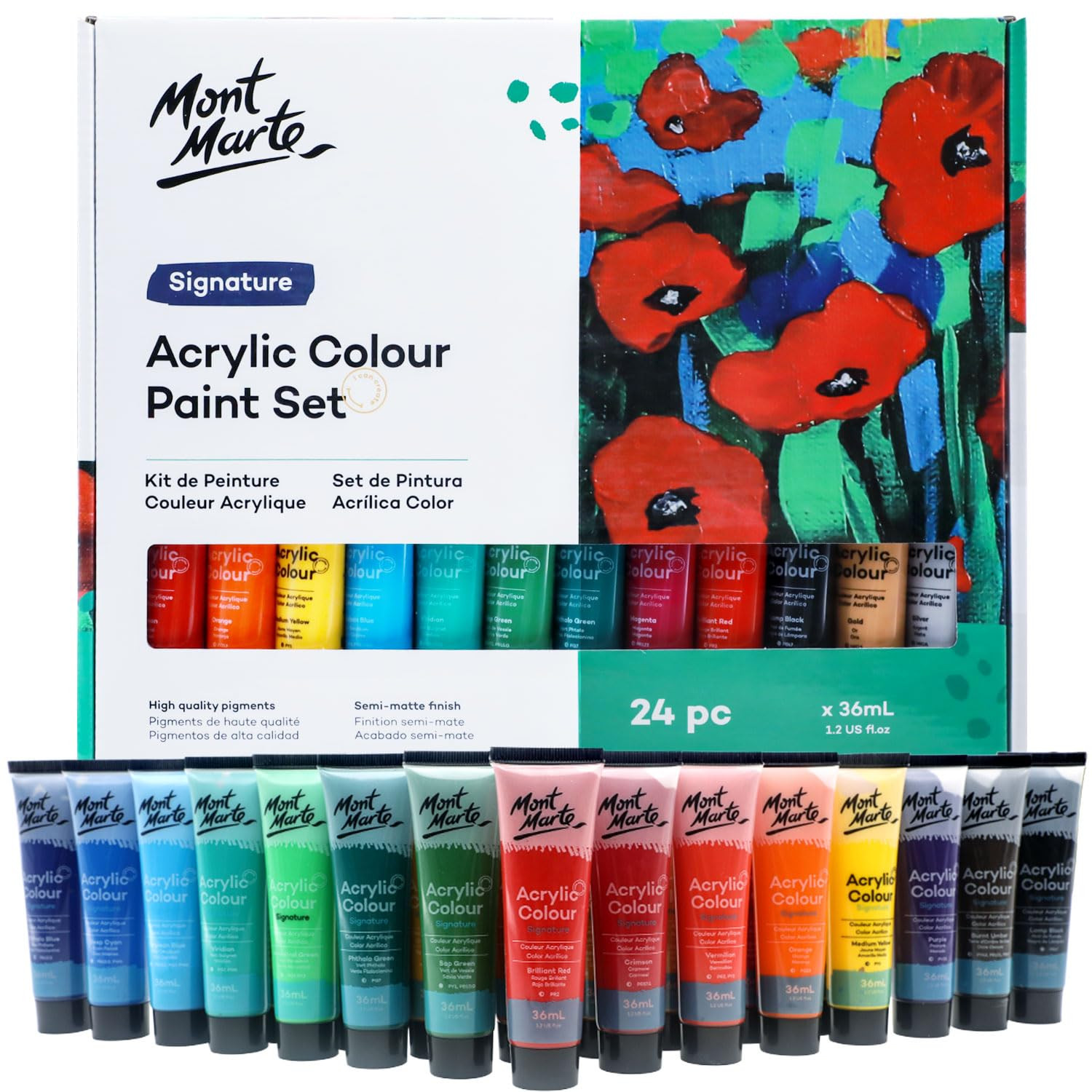 Mont Marte Acrylic Colour Paint Set Signature 24pc x 1.21 US fl.oz (36ml), Acrylic Paint Kit Idea... | Amazon (US)