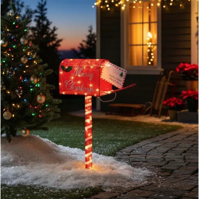 34 Inch Lighted Santa Mailbox Yard Decoration, Christmas Red Mailbox Yard Decoration | Wayfair North America