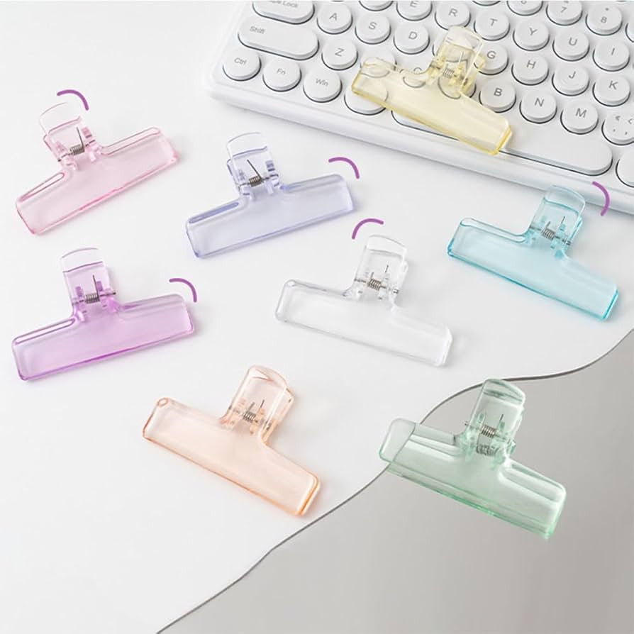OWLFAVO 16 Pcs Clear Binder Clips, Plastic Bag Clip, Acrylic Paper Photo Food Clamps, Wide Mouth ... | Amazon (US)