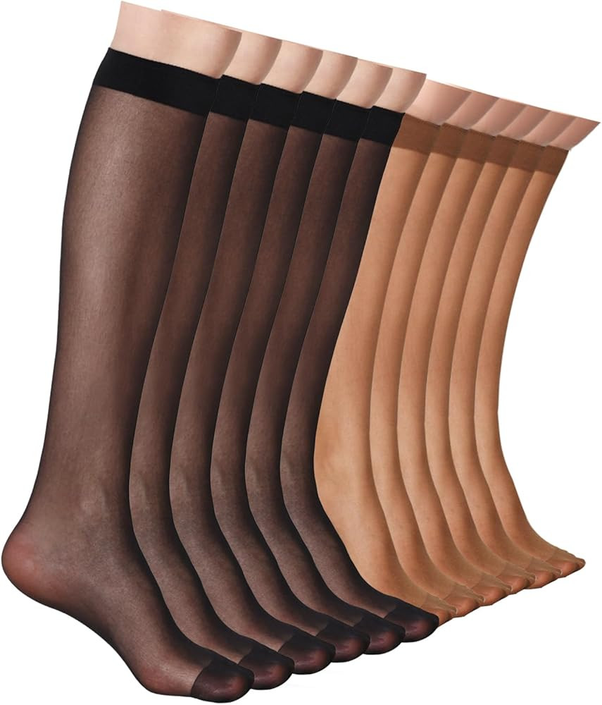 12 Pairs Knee High Stockings for Women, 20 Denier Sheer Nylon Socks for Women | Amazon (US)