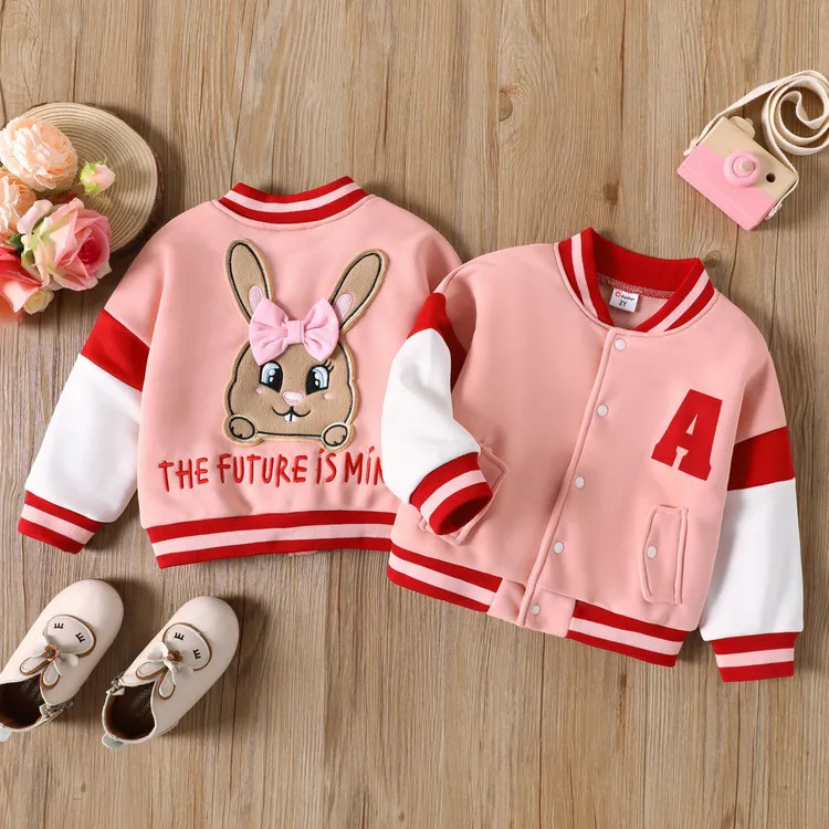 Toddler Girl Playful Rabbit Embroidered Colorblock Bomber Jacket | PatPat